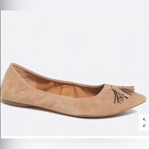J.CREW Suede Stretch Tassel Pointed Toe Flats Saddle Color